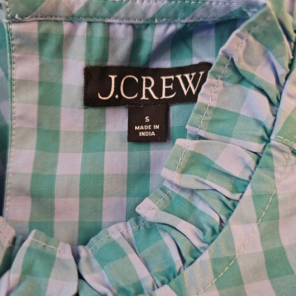 J.Crew Gingham Ruffle Neck Smocked Puff Sleeve Cotton Poplin Blouse Women's S - Picture 3 of 6